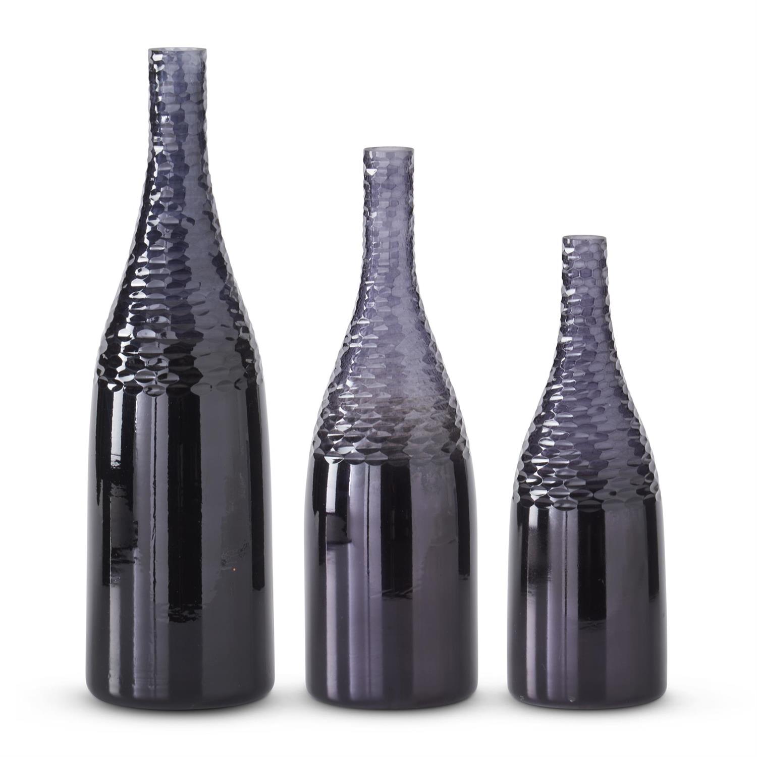 Black Glass Etched Top Bottles