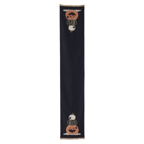 Black Halloween Jack O Lantern Stitched Table Runner