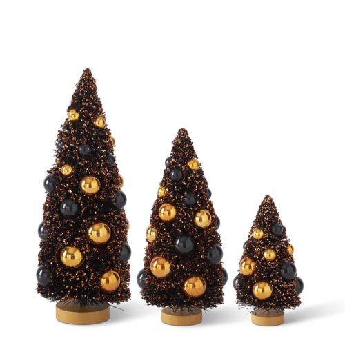 Black & Orange Glitter Bottle Brush Tree