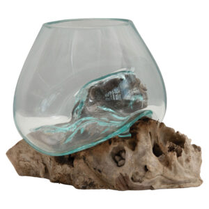 Glass Planter on Wood Base