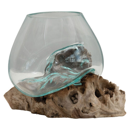 Glass Planter on Wood Base