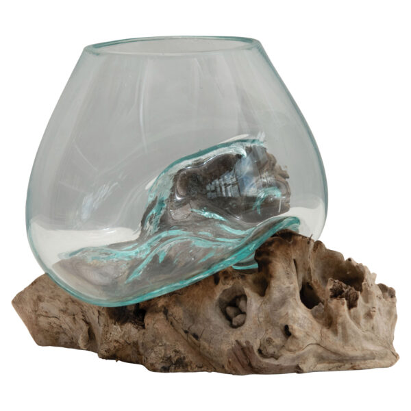 Glass Planter on Wood Base