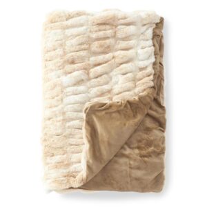 Cream & Tan Ribbed Faux Fur Throw
