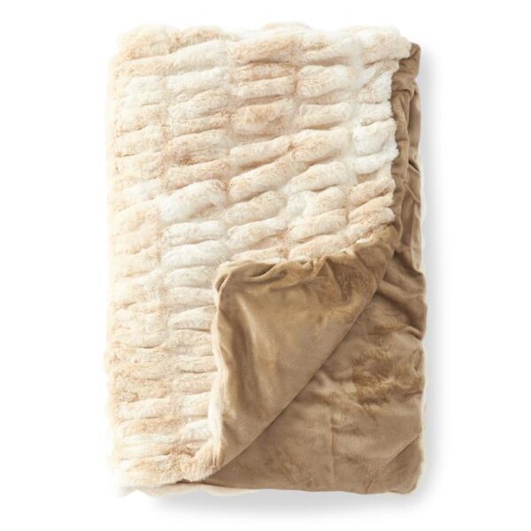 Cream & Tan Ribbed Faux Fur Throw