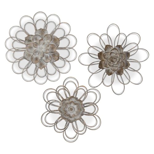 Gray Metal Wall Flowers w/Resin Centers