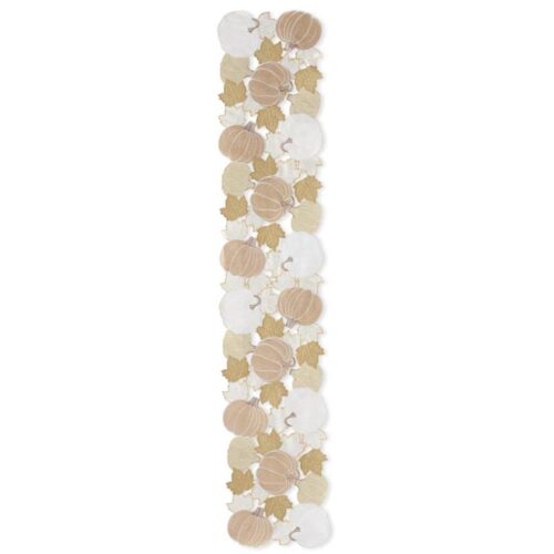 Cream Pumpkin & Fall Leaves Embroidered Cutout Table Runner