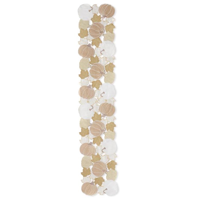 Cream Pumpkin & Fall Leaves Embroidered Cutout Table Runner