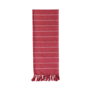 Brushed Cotton Flannel Table Runner w/ Stripes & Fringe