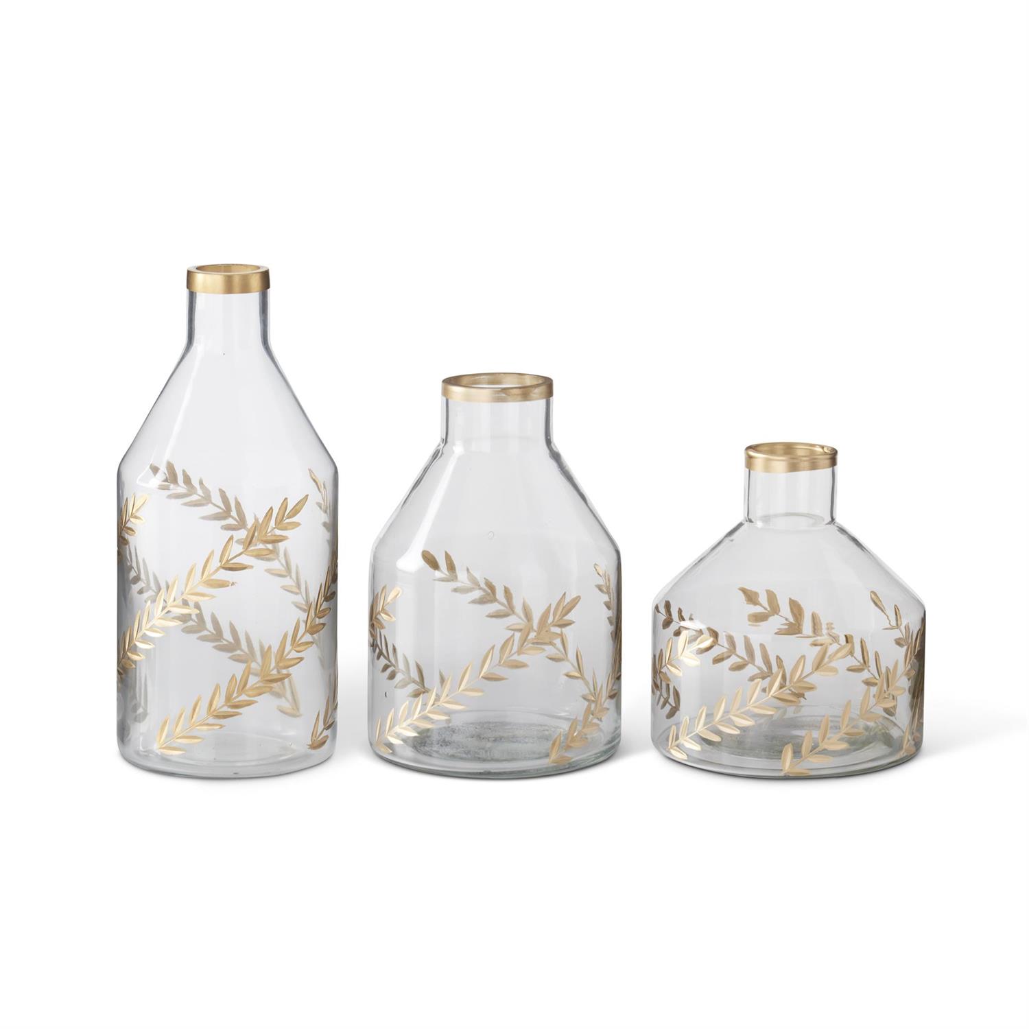 Gold Gilded Leaf Etched Clear Glass Vases