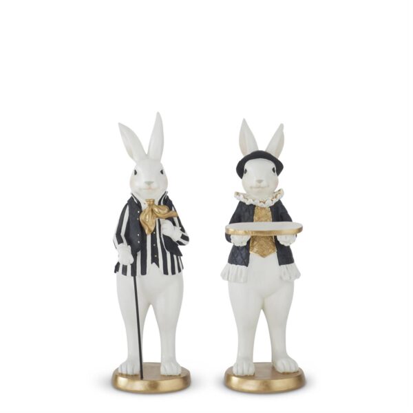 12 Inch Black & Gold Resin Easter Bunnies