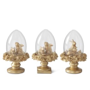 6.25 Inch Gold Resin Easter Bunny Egg Cloche Topiaries