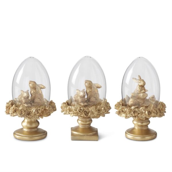 6.25 Inch Gold Resin Easter Bunny Egg Cloche Topiaries