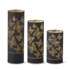Black & Gold Laser Engraved Butterfly LED Cylinder Lanterns