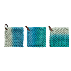 Cotton Crocheted Pot Holder w Leather Loop