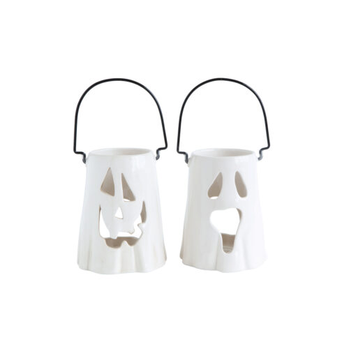 Ceramic Ghost Lantern with Metal Handle
