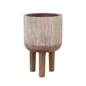Hand-Carved Mango Wood Footed Planter
