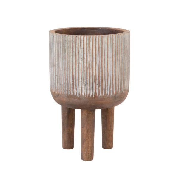 Hand-Carved Mango Wood Footed Planter