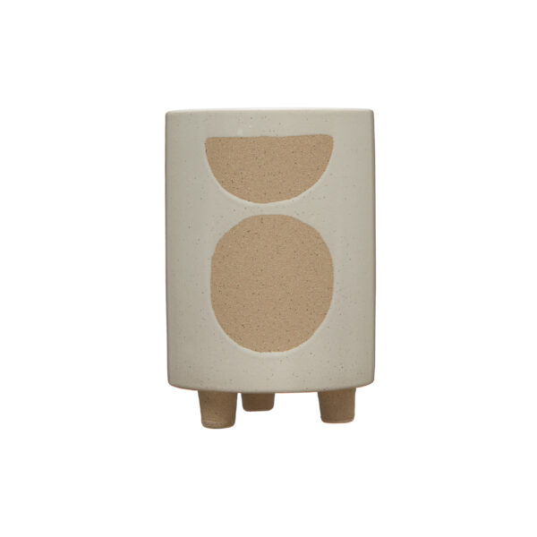 Stoneware Footed Planter with Circle Design