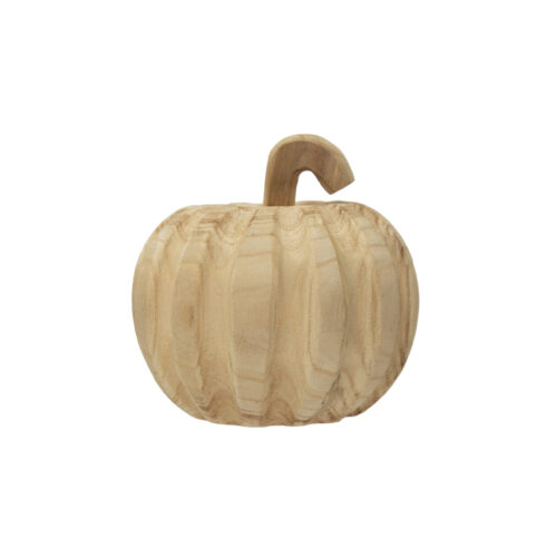 7" Round x 5-1/2"H Hand-Carved Paulownia Wood Pumpkin