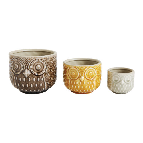 Decorative Stoneware Owl Pots