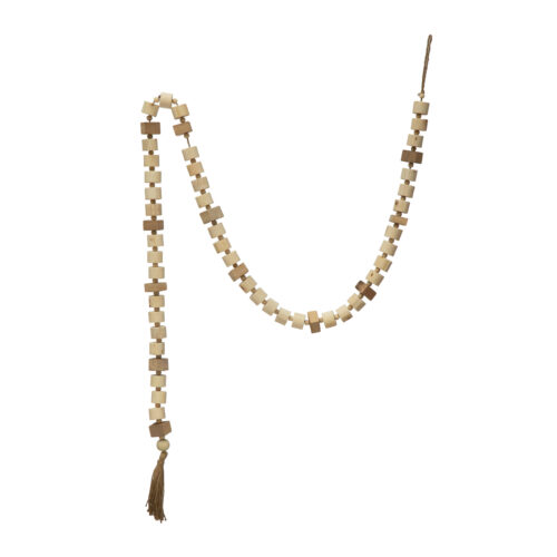72" L Paulownia Wood Block and Bead Garland with Jute Tassel