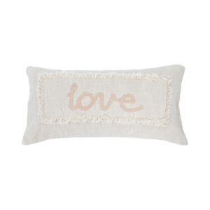 24" x 12" Cotton Embroidered Lumbar Pillow with Eyelash Fringe "Love"