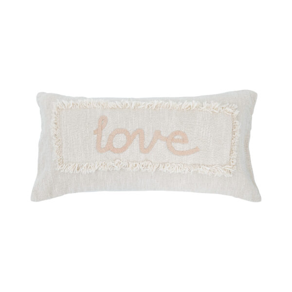 24" x 12" Cotton Embroidered Lumbar Pillow with Eyelash Fringe "Love"