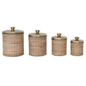Rattan Wrapped Stainless Steel Canisters