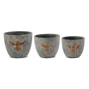 Weathered Gray Cement Pots w/Embossed
