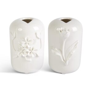 Assorted Tall White Ceramic Vase w/Raised Flowers