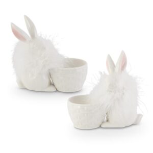 Assorted White Porcelain Egg Holders w/Feathered Bunnies