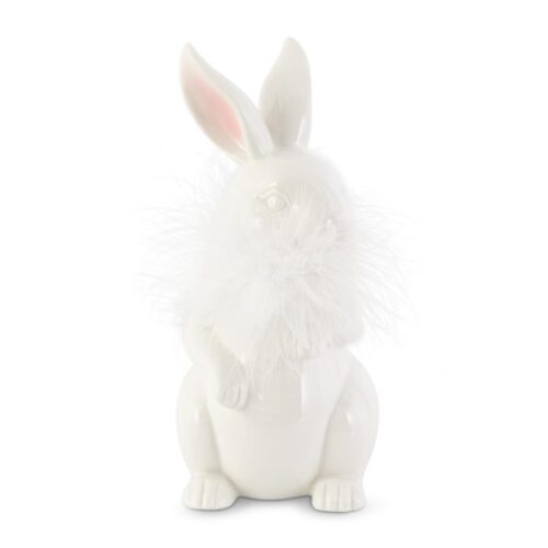 Porcelain Feathered Bunny | White | 7.75 Inch