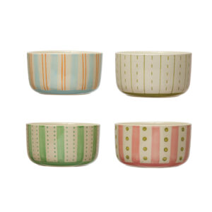 Hand-Painted Stoneware Bowl w/Pattern