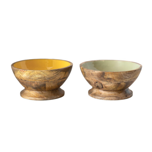 Enameled Mango Wood Footed Bowl 8"