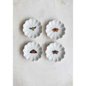 Stoneware Fluted Dish w/Insect