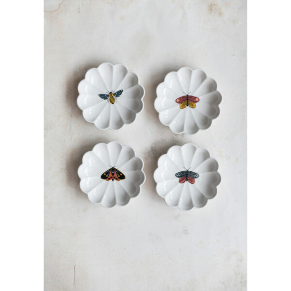 Stoneware Fluted Dish w/Insect