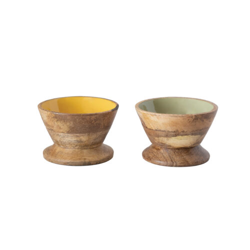 Enameled Mango Wood Footed Bowl 4"