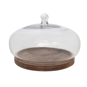 Glass Orb Shaped Cloche w/Mango Base