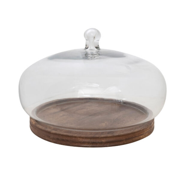 Glass Orb Shaped Cloche w/Mango Base
