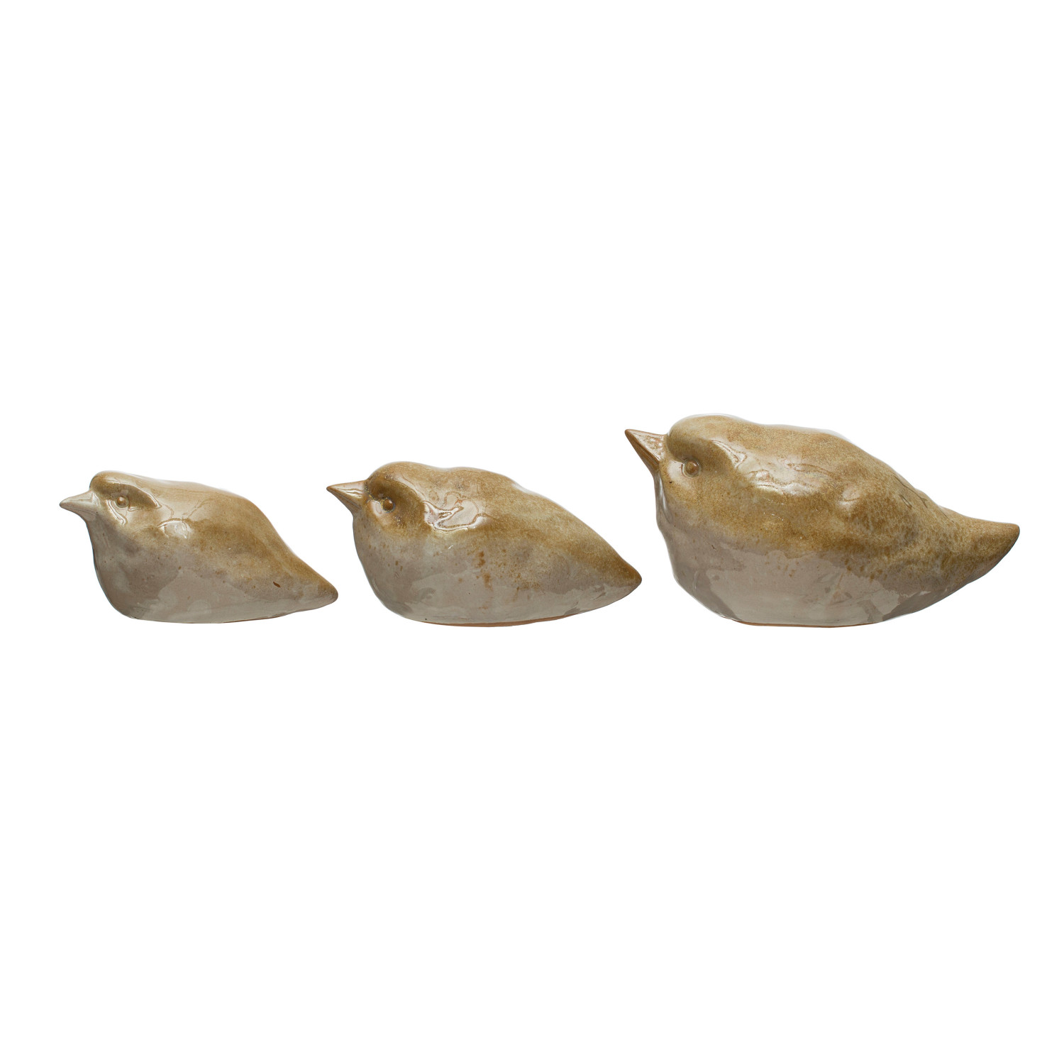 Stoneware Birds, Reactive Glaze, Tan Color