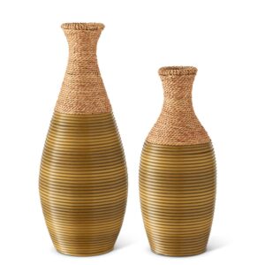 24" Rattan and Wood Wrapped Metal Framed Vase