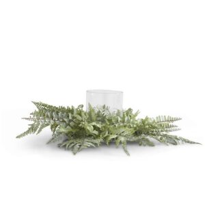 20" Real Touch Mixed Fern Candle Ring w/Hurricane