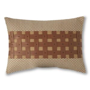 20" Rectangular Vegan Leather & Jute Check Pillow