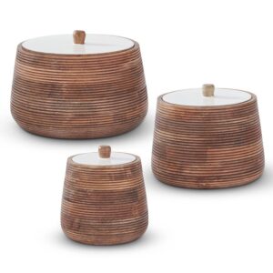 Ribbed Mango Wood Canisters with White Lids