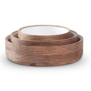 Ribbed Mango Wood Bowl with White Center