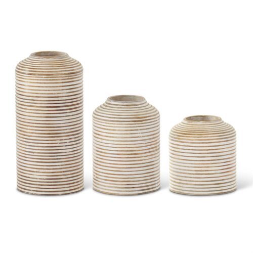 Whitewashed Wood Carved Striped Vase