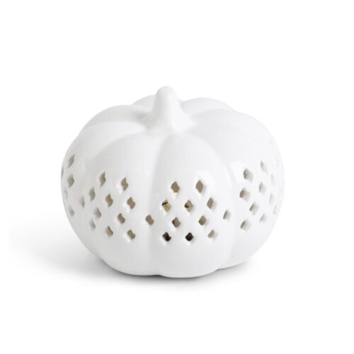 White Ceramic Cutout LED Pumpkin