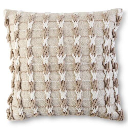 Beige Cream & Tan Micro Chenille Woven Pillow