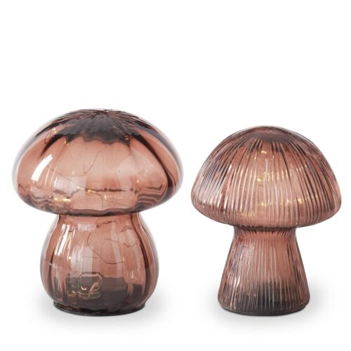 Brown Glass LED Mushrooms w/Timer