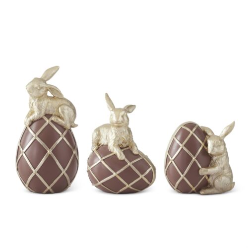 Chocolate & Gold Resin Easter Egg w/Gold Bunnies
